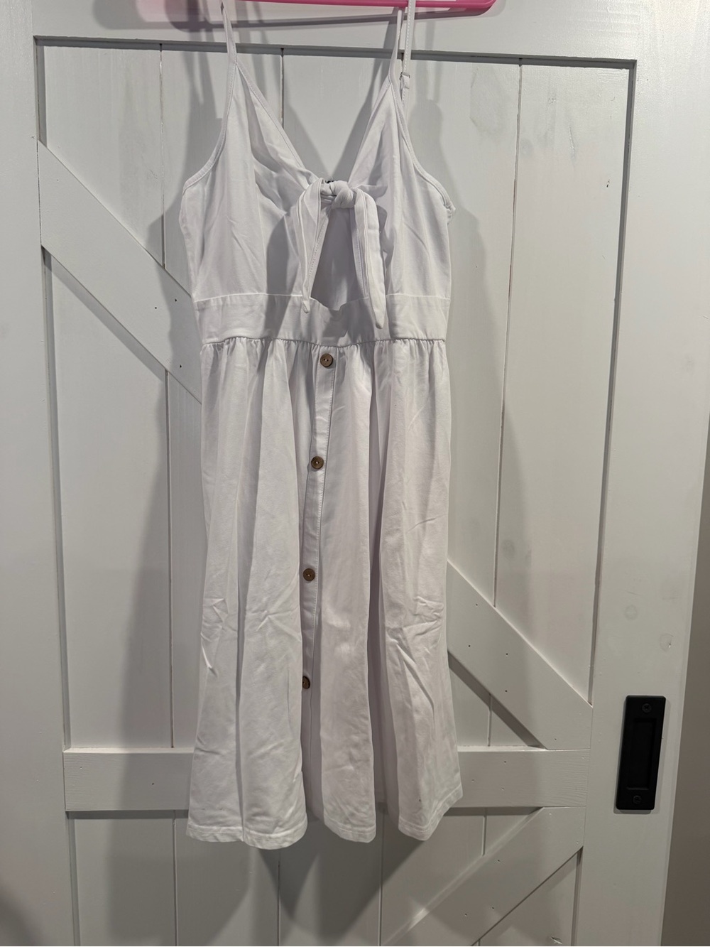 White Tie-Front Button Midi Dress for Girls